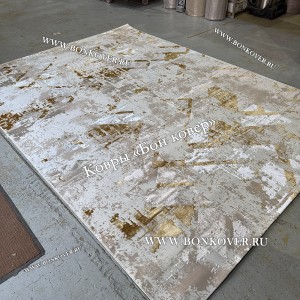 Турецкий Прямоугольный Ковер Бежевый с Золотистым дизайн 01